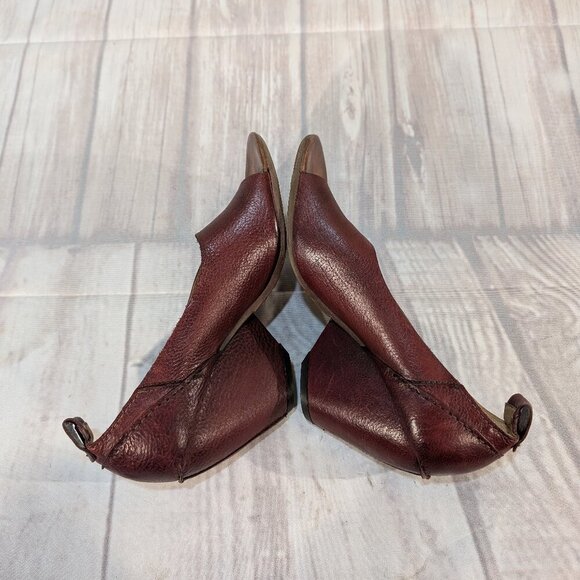 AS98 Burgundy Leather Peep Toe Slingback Pumps Women Sz 37 - Picture 7 of 9